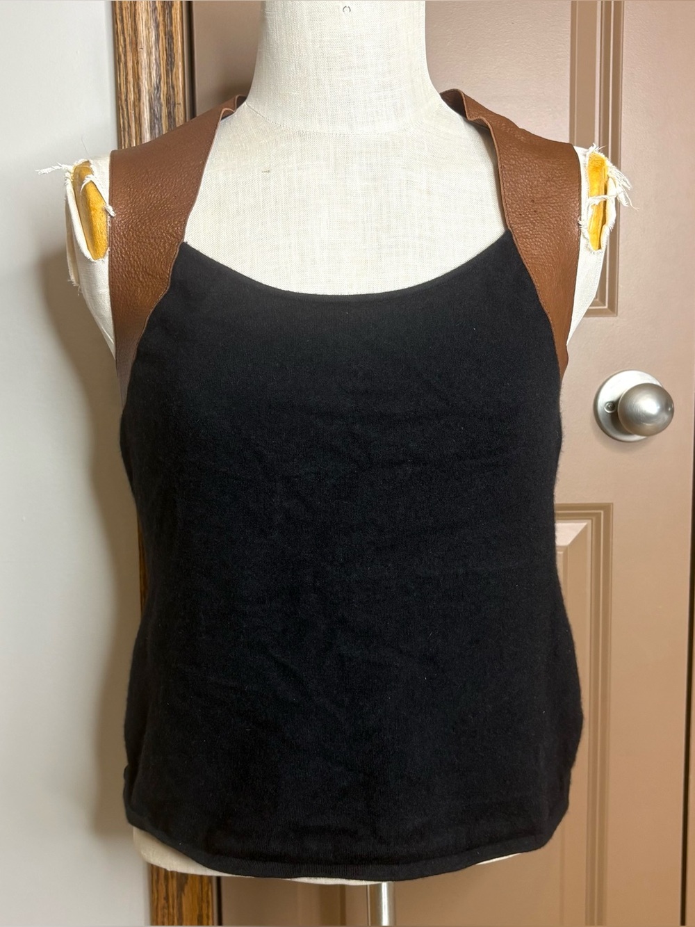 Ralph Lauren Collection Black Leather Trim Tank Top